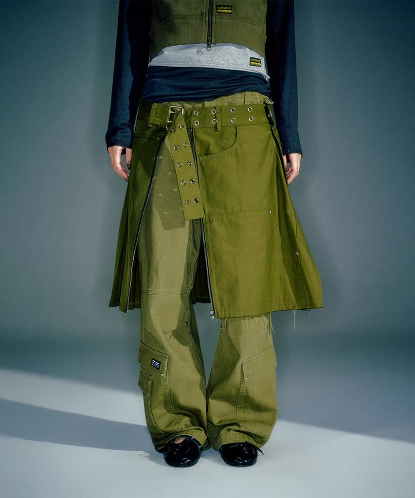 Beikeonteuakaibeu Renny Layered Two-Tone Skirt Khaki