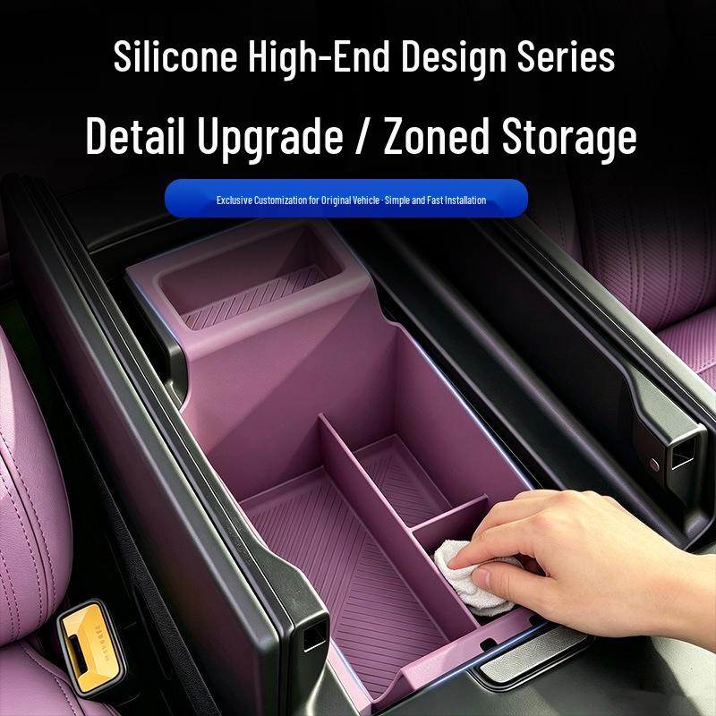 Heightened Armrest Box Storage Organizer: Compatible with 26 Xiaomi SU7 Models, Silicone Interior Partition Accessories.