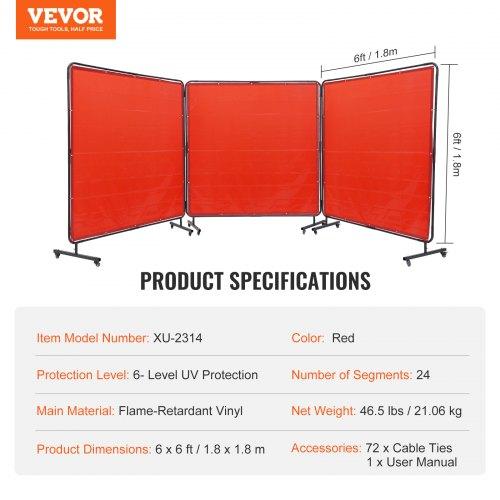 VEVOR Welding Screen with Frame, 1.8 x 1.8 m 3 Panel Welding Curtain Screens