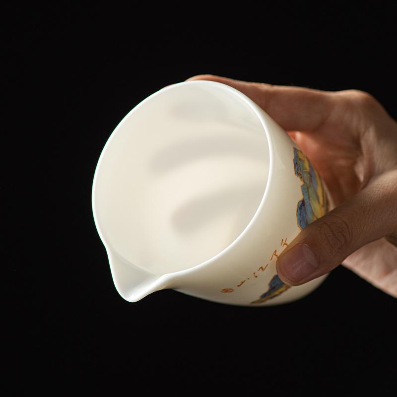 Suet jade white porcelain tea set full set kung fu tea set Gaiwan teacup travel tea set