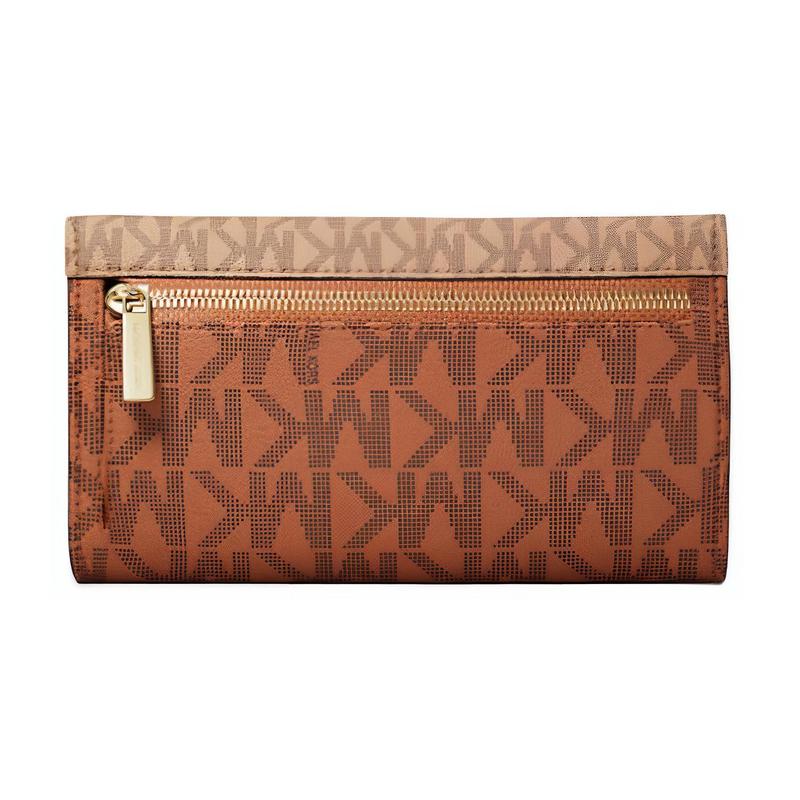Michael Kors Кошелек Jet Set Signature из покрытого канваса, большой, женский, коричневый