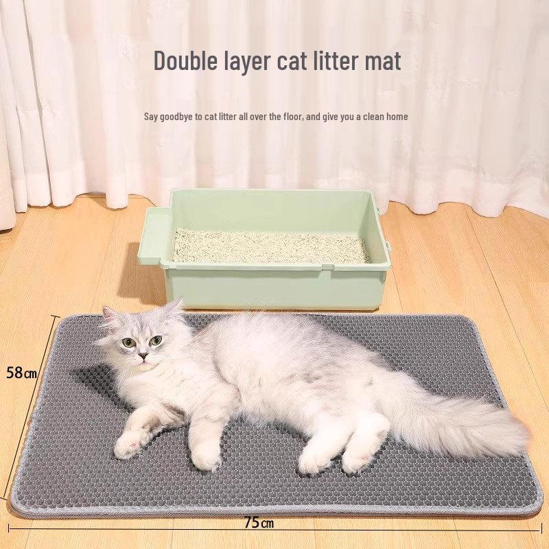 Очень большой нескользящий коврик для кошачьего туалета - Защита от следов, Защита от брызг, Устойчивый к царапинам, Двухслойный, Непромокаемый, Контроль песка.