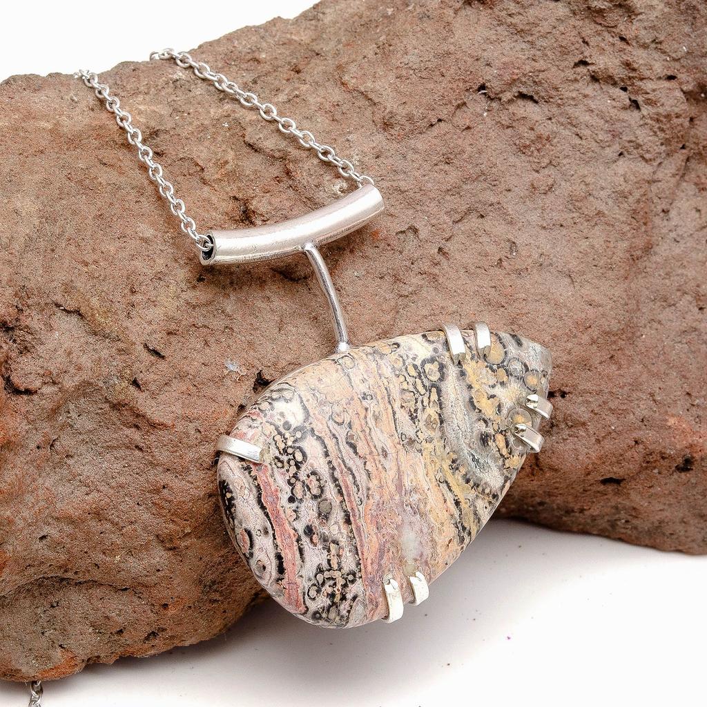 Ювелирное ожерелье на День матери с драгоценными камнями из кожи леопарда и яшмы 20 дюймов