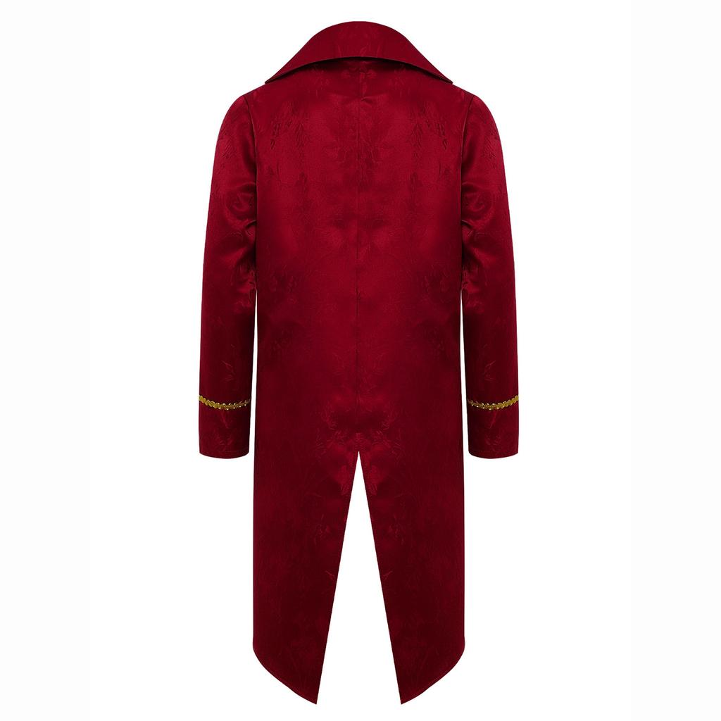 Boys Medieval Renaissance Victorian Jacket Turn Down Collar Long Sleeves Fake Two in One Lace Embroidery Tailcoat