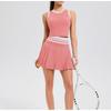 Womens Tennis Set With Fixed Cup Sports Bra High-Waisted Color-Block Pleated Skirt Activewear