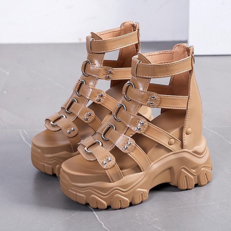 Fashion 2025 Women Thick Bottom Gladiator Shoes Woman Summer Chunky Sneakers High Platform Sandals Hollow Out 11CM Wedge Heels Beach