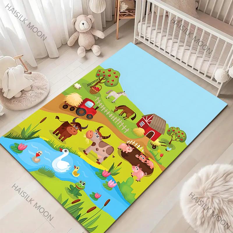 1PC Interesting Farm Cartoon Carpet for Living Room Bedroom Sofa Home Decor Non-slip Floor Mat Children's Activity Area Rugs