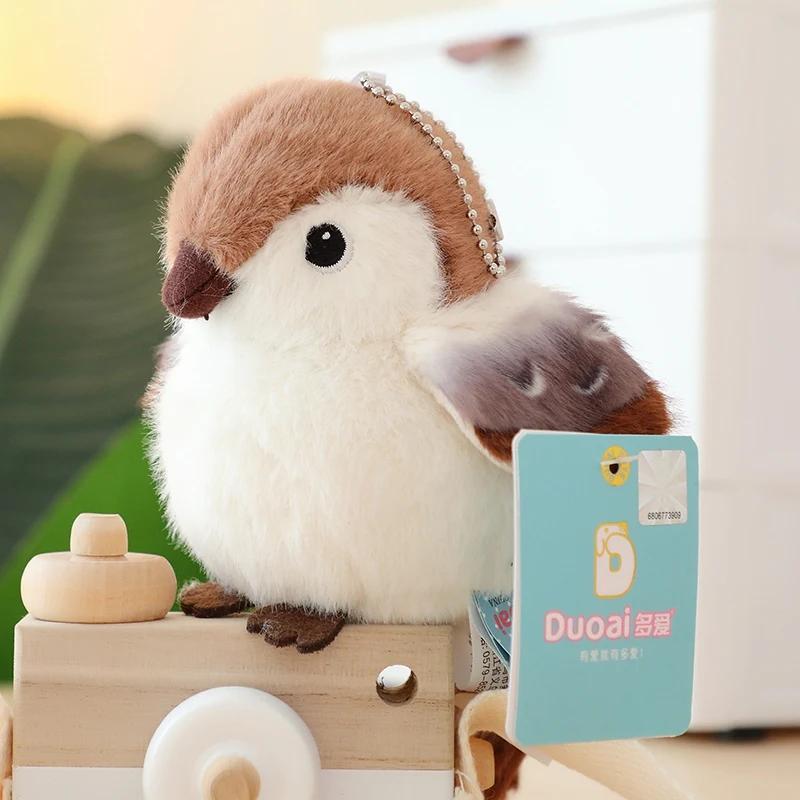 11cm Lovely Mini Bird Plush Toys Cute Simulated Kiwi Parrot Tit Bird Doll Cute Lifelike Bird Sparrow Bag Pendant Xmas Gifts Girl