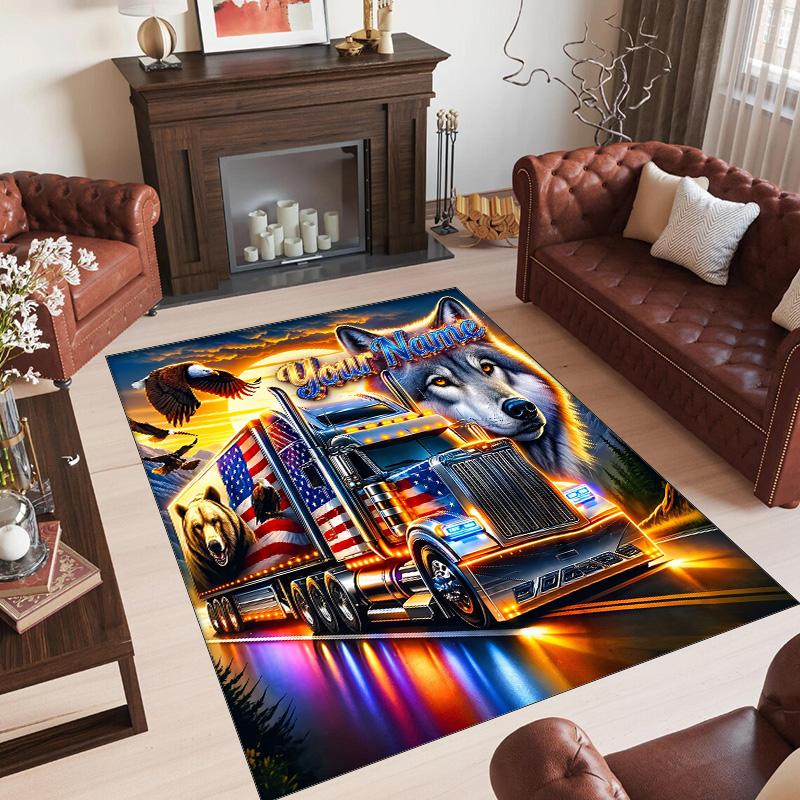 Truck Theme Crystal Velvet Rug Personalized Custom Name Text Soft Floor Mat Home Decor
