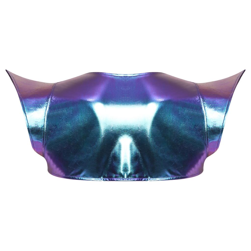 Men Structured Shoulder Armor Shrug Metallic Shiny Fly Sleeve Open Front with Buckles Crop Top for Space Party Cosplay