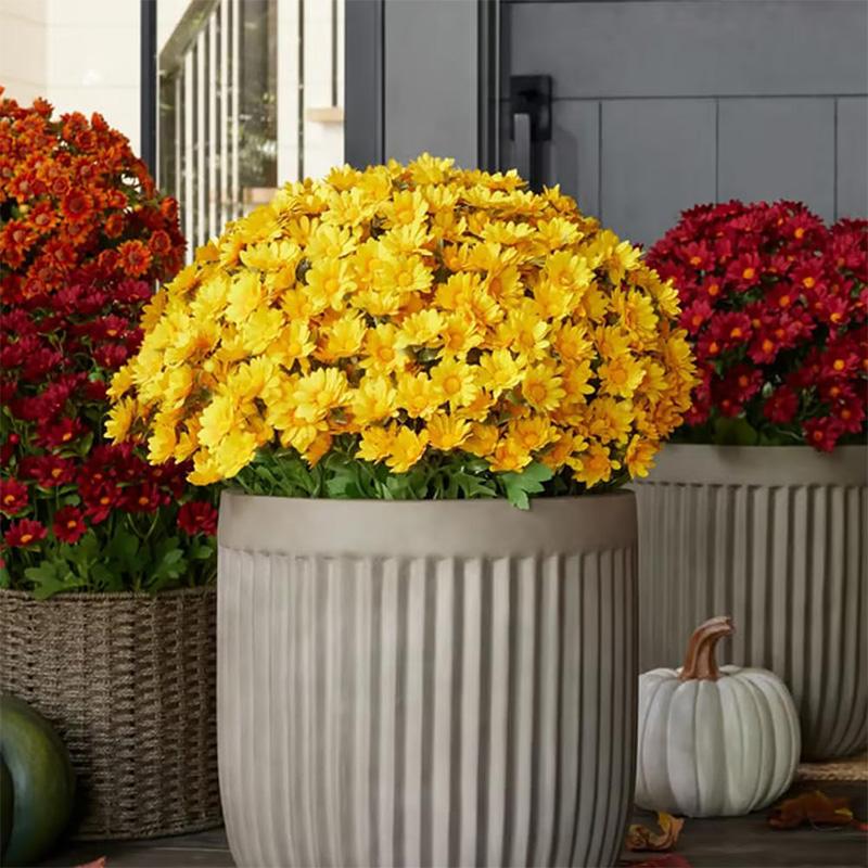 Artificial Sunset Mums Flower UV Resistant Outdoor Fall Decor Waterproof Windproof Never Faded for Garden Porch Decor All Season