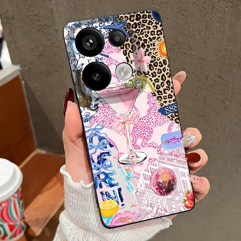 Pink Goblet Bowknots Disco Ball Pattern Case For Xiaomi Redmi Note 14 13 Pro 5G 4G 12 11 Funda Xiaomi 14T 13T 11T Pro Leather Texture Silicone Cover