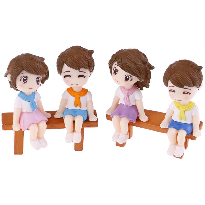 1Set Sweet Couple Diy Mini Miniature Figurine Garden Deco Seat Micro Landscape