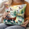1pc Bohemian Swan Lake Couple Pillowcase - Vintage European Suitable for Living Room Sofa Cushion Cover with Swan Lake, Zipper Closure, Machine Washab