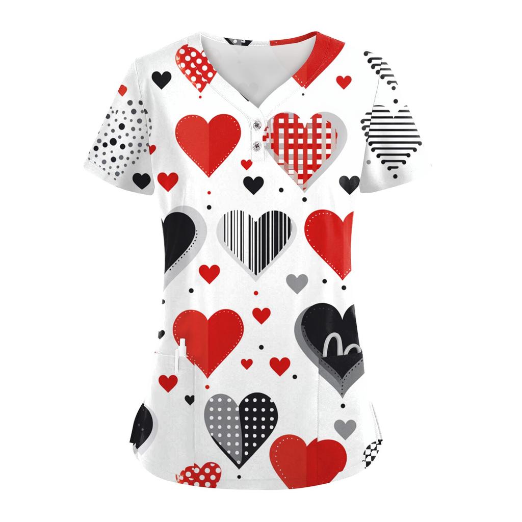 Женские модные повседневные топы с V-образным вырезом на пуговицах и принтом ко Дню святого Валентина, топы для кормящих мам, топы-халаты для женщин, 2 кармана