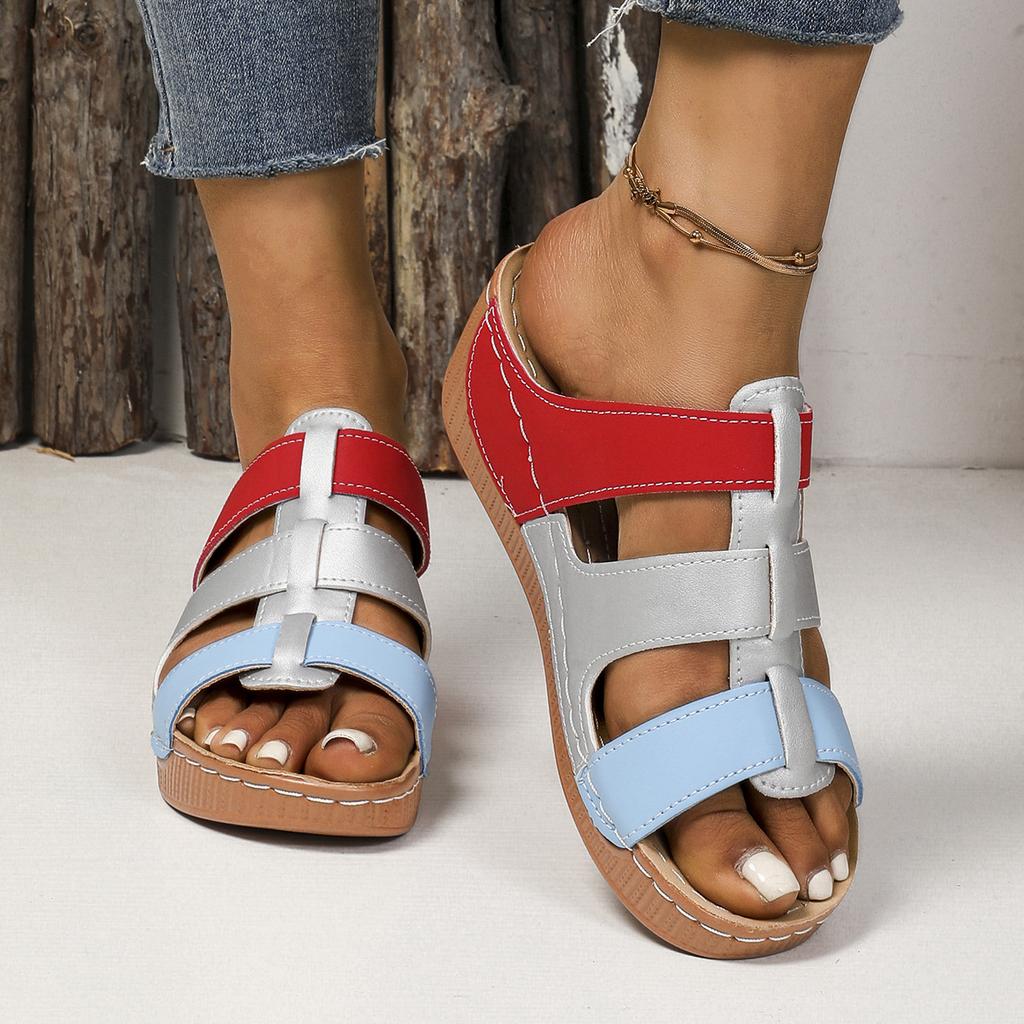 Мода 2025 Женская обувь Слипоны на танкетке Женские Повседневные Римские сандалии Женские Смешанные цвета Обувь с открытым носком Женские Летние Сандалии на платформе