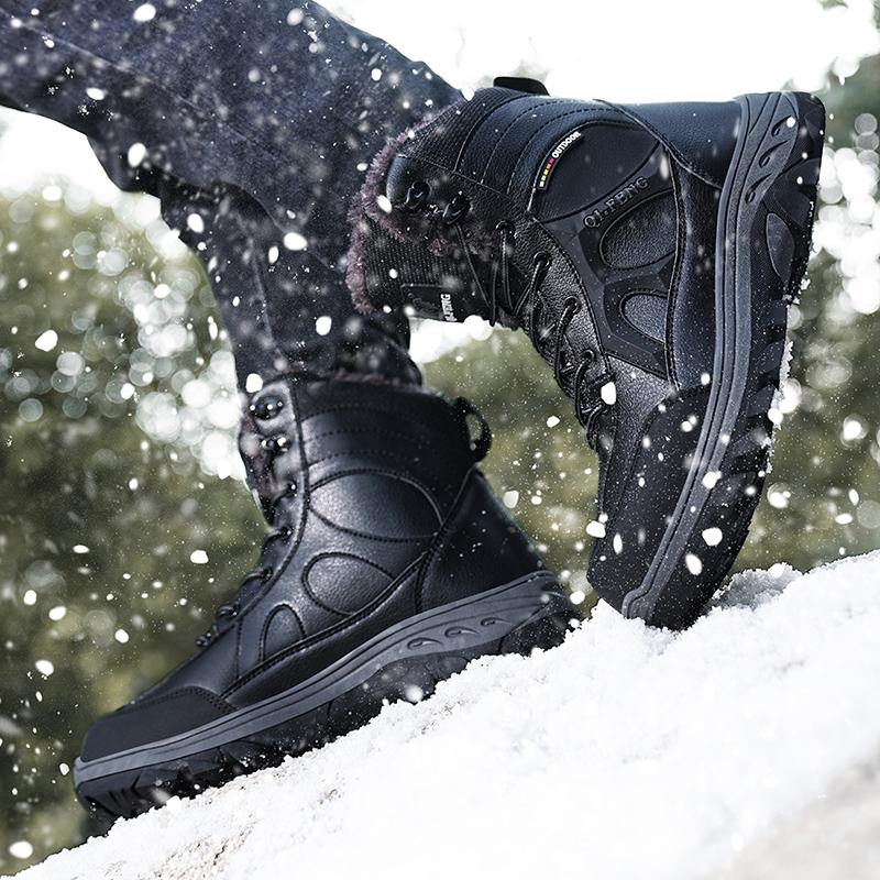 Thick Plush Lined Mens Winter Snow Boots Thick Platform Warm Non Slip Outdoor Waterproof Ankle Boots for Cold Weather Walking