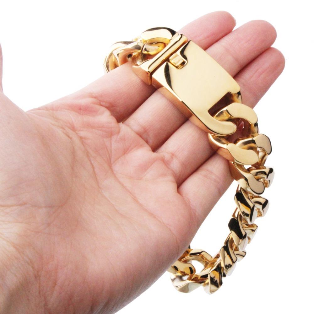 20mm Arrive Cool Buckle Stainless Steel Gold Color Cuban Curb Chain Men's Boys Bracelet Bangle Jewelry Xmas Gift