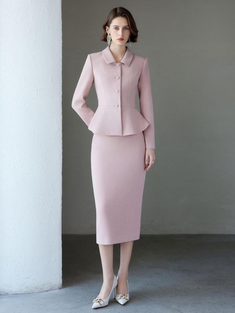 2024 Winter Pink Tweed Suit Set: Korean Drama Style Chic