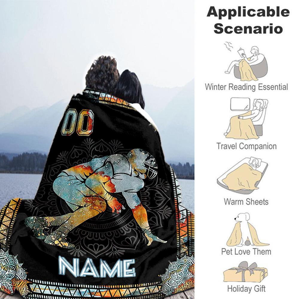 Rugby Player Personalized Name Blanket Gift Customizable Blanket Warmthful Decor Great for Picnics Office Sofa Bedding Four Seasons Universal