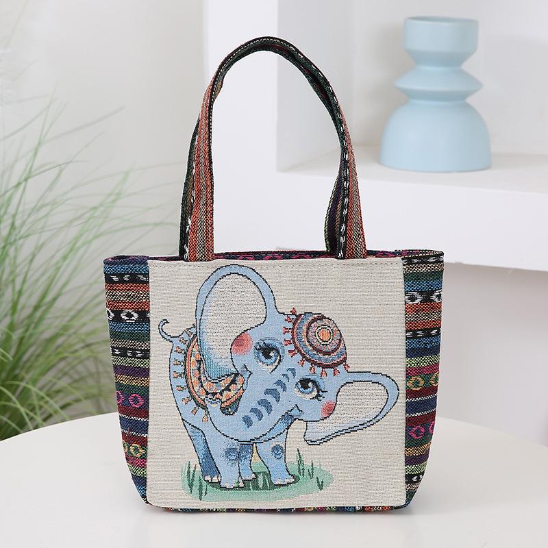 Cartoon Embroidered Canvas Handbag Women's Bag Casual Handbag Office Worker Small Satchel