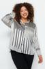 Women's Style Plus Size Black and White Striped Woven Shirt