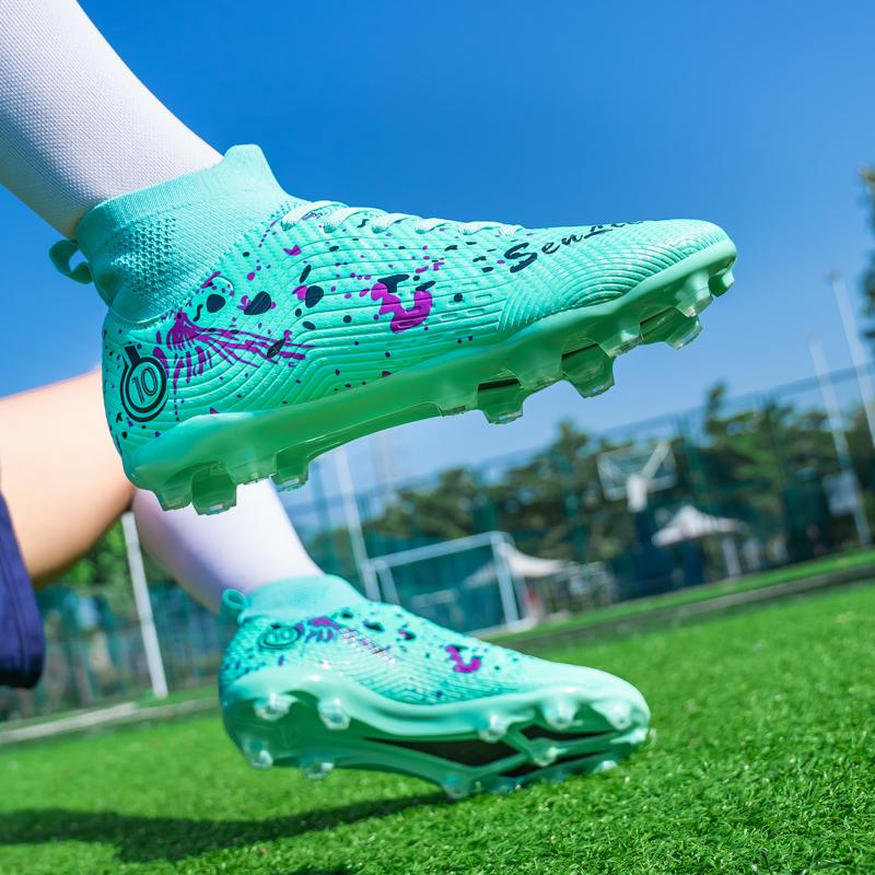 33-46 Men's High-top Football Boots Large Size Long Nails Leather Boys Soccer Shoes Nailing Anti -slip Football Boots