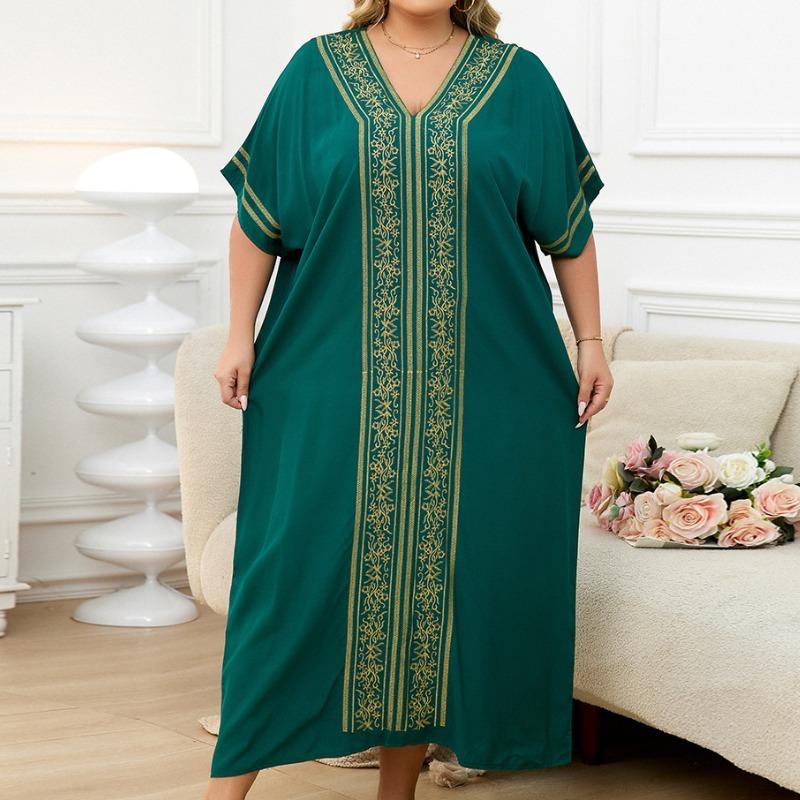 Women's Fashion Summer Spring Flower Pattern Print 1/2 Sleeves V-Neck Loose Waistline Casual Dresses