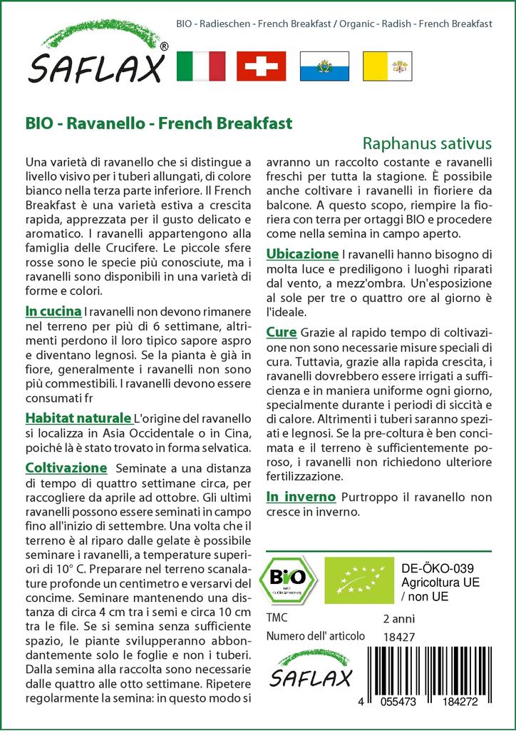SAFLAX Сад в сумке - Органический - Редис - Французский завтрак - 150 семян - С субстратом в подходящем стоячем мешке - Raphanus sativus