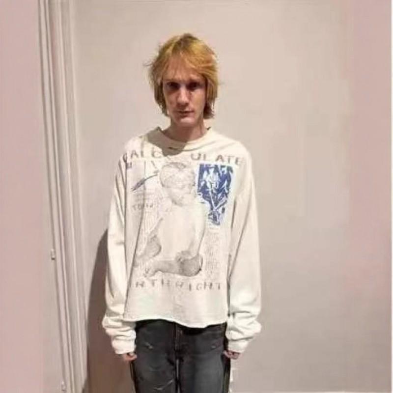 Mens Oversized Long Sleeve Tee Cotton Graphic Print Streetwear Casual Top Fall 2025