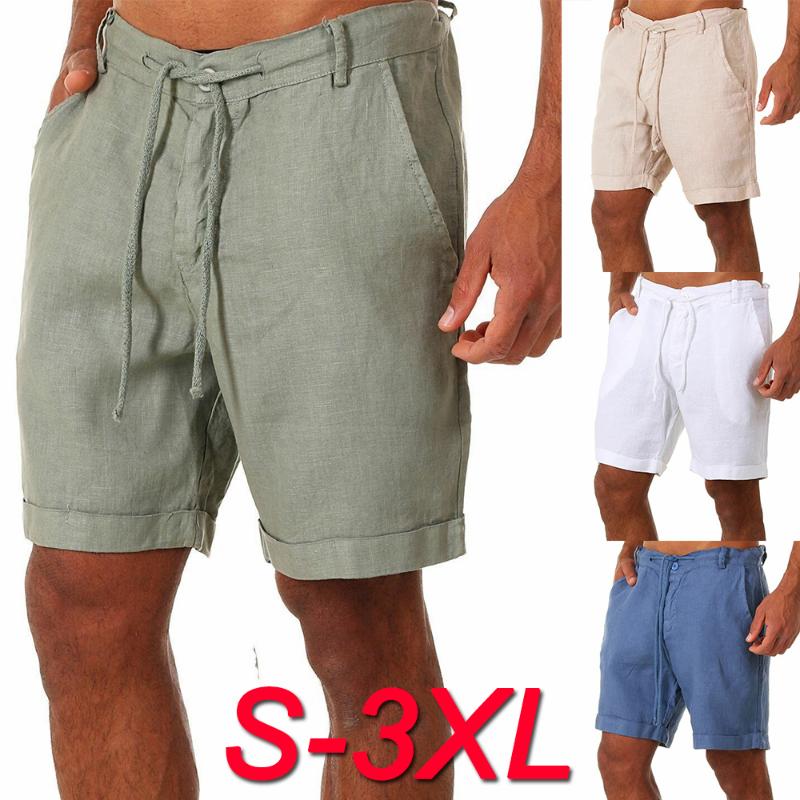 Мужские летние модные мужские льняные шорты, хлопковые пляжные шорты, новые свободные однотонные шорты-карго для дикого отдыха для мужчин, спортивные шорты