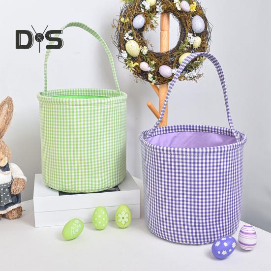 Пасхальное ведерко в клетку для детей, сумка для хранения в детской, подарочная корзина для новорожденных с ручкой для вечеринок по поиску пасхальных яиц