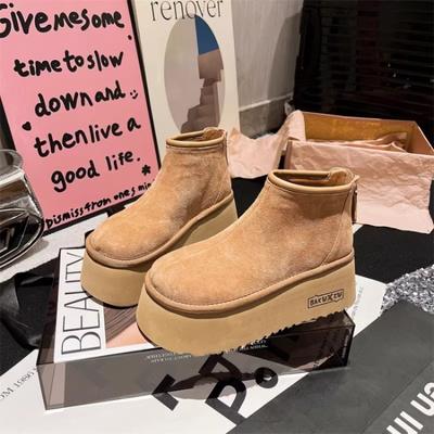 Модные женские ботинки, новые ботильоны на платформе с леопардовым принтом, женские дизайнерские повседневные туфли на плоской подошве, короткие плюшевые хлопковые туфли, трендовые теплые зимние ботинки