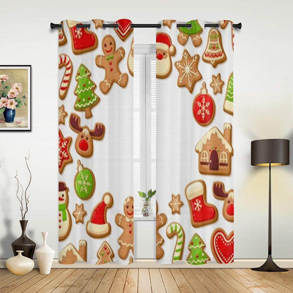 Gingerbread Cookies Background Window Curtains For Living Room Bedroom Luxury Modern Kitchen Curtains Fabric Drapes