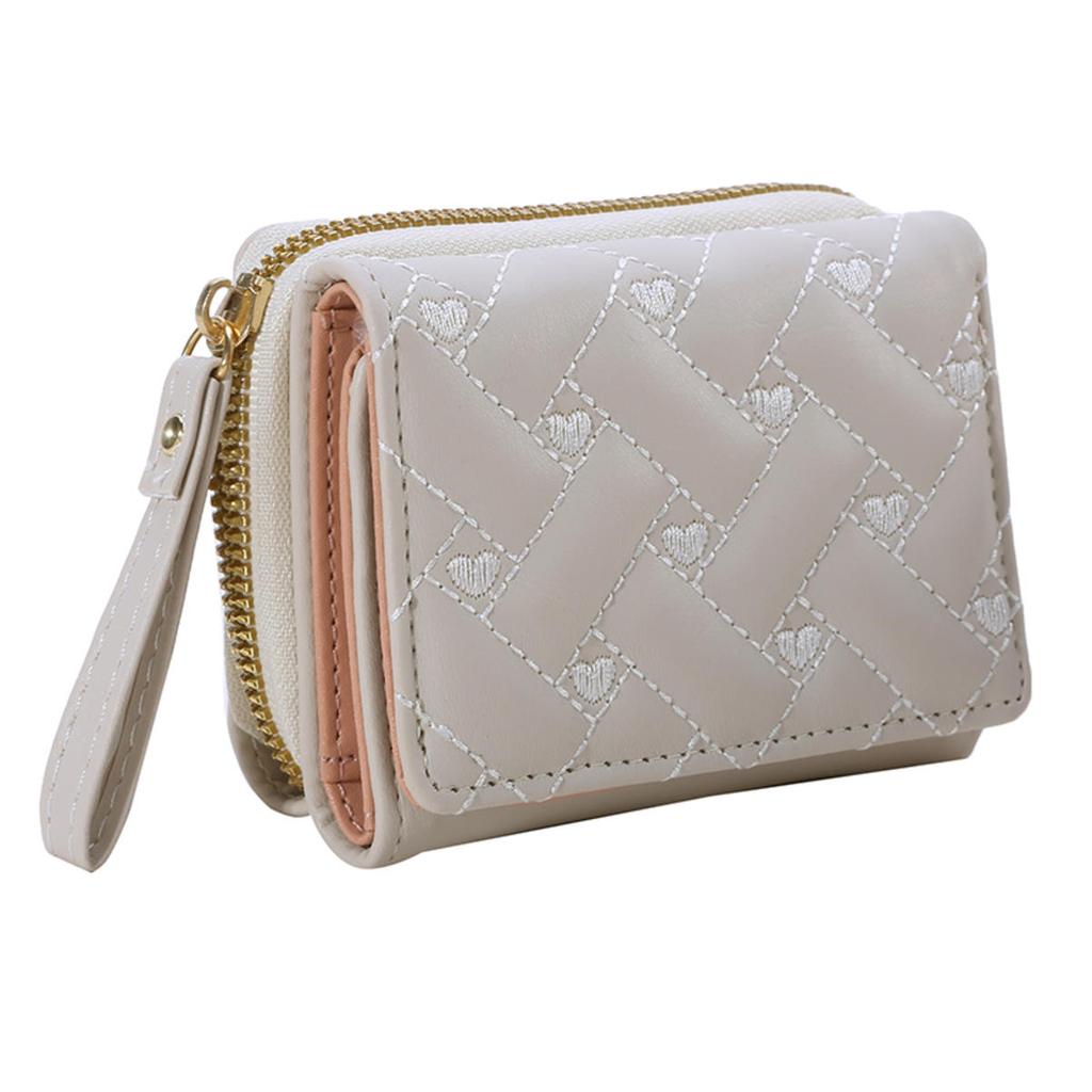 Women's Short Embroidered Love Zero Wallet Zipper Buckle Large Capacity Card Bag Versatile Fashion Simple