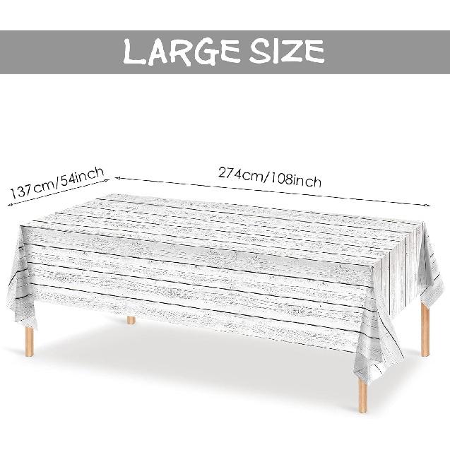 Tatuo 3 Pcs Wood Grain Tablecloth White Wood Tablecloth Plastic Rustic Table Cover Rectangle Table Cloth Western Themed Party Decorations for Picnic,