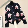 Casual Sweater Female 2023 Cardigan Women Sweater Loose Outer Coat Long Sleeve 3D Flower Round Neck Knitted Cardigan Female