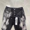 Mens High Street Denim Shorts Black Side P Stretch PU Splatter Print Casual Straight Fit