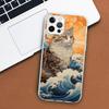 Эстетический чехол для телефона с изображением кота и морской волны для Apple iPhone 11 12 13 15 14 Pro 7 XR X XS Max 8 Plus + Mini SE, мягкий мягкий принт с индивидуальным принтом