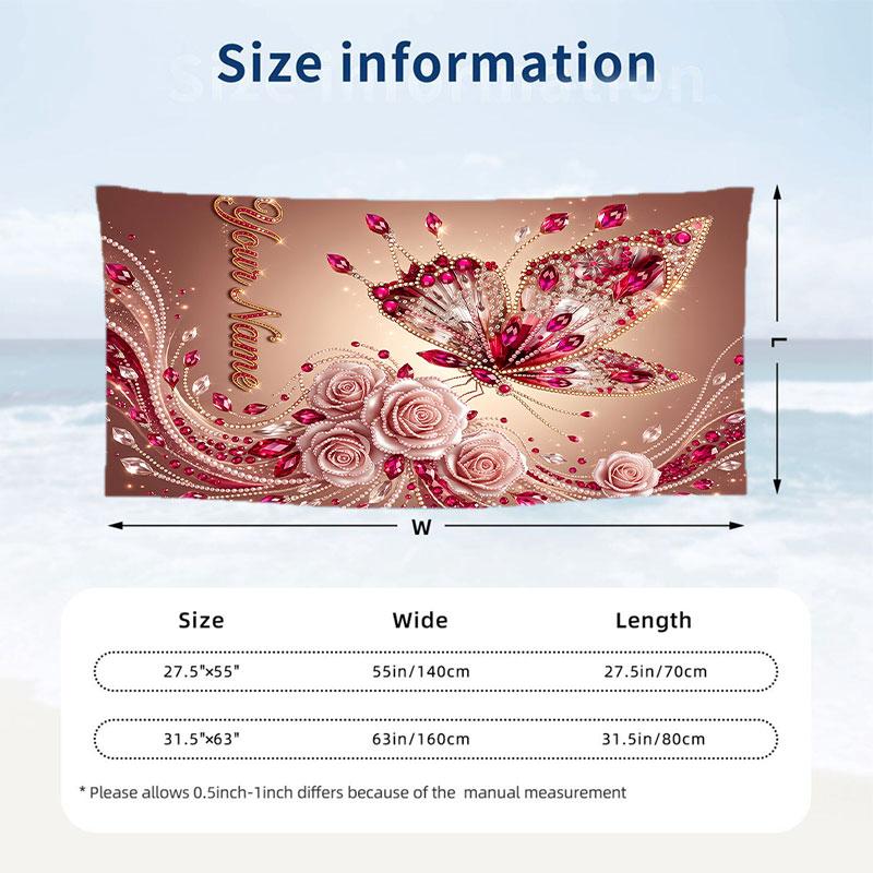 Butterfly Theme Beach Towel Personalized Custom Name & Text Soft Quick Dry Beach Towel for Swimming Travel