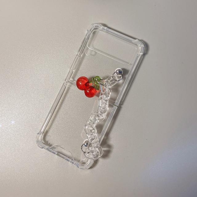 Симпатичный кожаный браслет-цепочка с бусинами, медведем и цветком, чехол для телефона для Samsung Galaxy Z Flip 4 Z Flip 3, прозрачный противоударный Z-откидной чехол Para