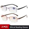 Rimless Bifocal Progressive Reading Glasses Men Women Near and Far Anti Blue Light Eyesglasses Vintage Plano Eyewear 0 ~ +4.0