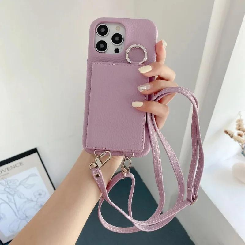 Ring Holder Mirror Crossbody Case For iPhone 13 12 Mini 15 14 11 Pro XS Max X XR 7 8 Plus Card Slot Wallet Lanyard Leather Cover