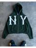 ZYLLO Y2k Harajuku Retro Trendy Brand Letter Embroidery Oversized Swetshirt Women High Street Fashion Loose Zipper Hoodie