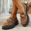 Fashion Women's Leopard Chunky Loafers with Chain Decor Slip On Platform Casual Shoes Woman 2025 Autumn Fashion Non Slip Flats Plus Size