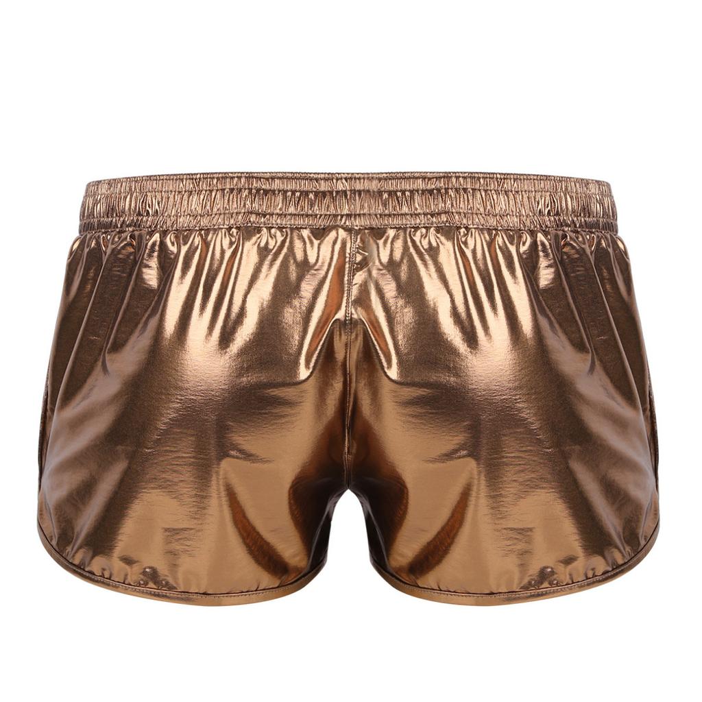 Men's Pants Shiny Metallic Low Rise Elastic Waistban Boxer Shorts Stage Performance Costume
