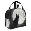 Black Cat Looking At The Full Moon Insulated Lunch Tote Bag for Women Animal Cartoon Portable Thermal Cooler Bento Box