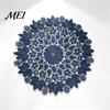 Tea Tray Mats Round Lace Doily, Dark Blue Floral Placemat, Embroidered Table Thickened Polyester Doilies Mat, Heat-resistant for Home Decoration