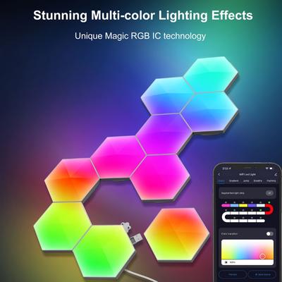 6/10 шт. шестиугольная настенная панель RGB - смарт-приложение RGB шестиугольная модульная игровая световая музыка с синхронизацией панелей в форме сот, шестиугольные светильники для спальни