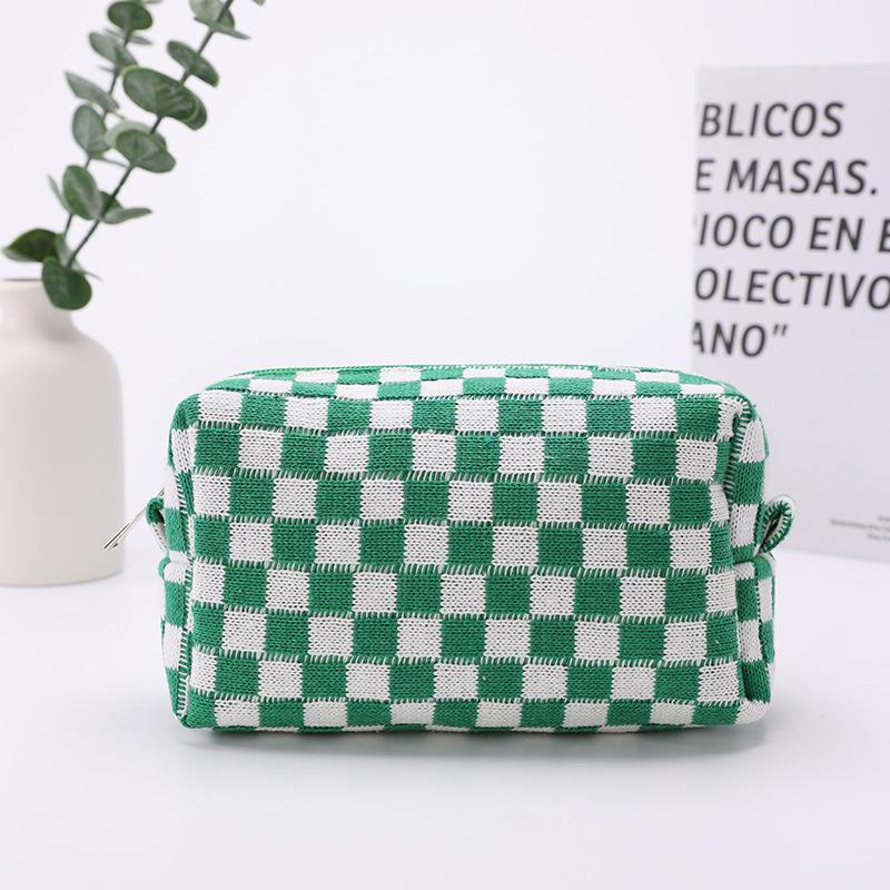 Легкая кросс-боди сумка для макияжа в стиле colorblock с клетчатым узором - Вместительная, модная, с клетчатым принтом, для хранения косметики